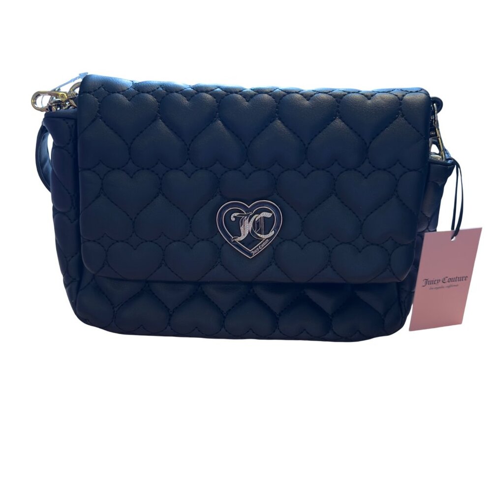 Juicy Couture Black Quilted Heart Shoulder Bag With Goldtone Logo Detail & Inner